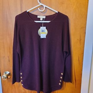 NWT Michael Kors Maroon Long Sleeve Women's Sweater with Gold Buttons